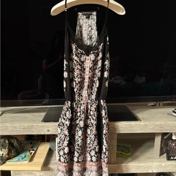 Forever 21 Black Mini  Slip Dress with Pink Floral Embroidery Paneling - Picture 2 of 6